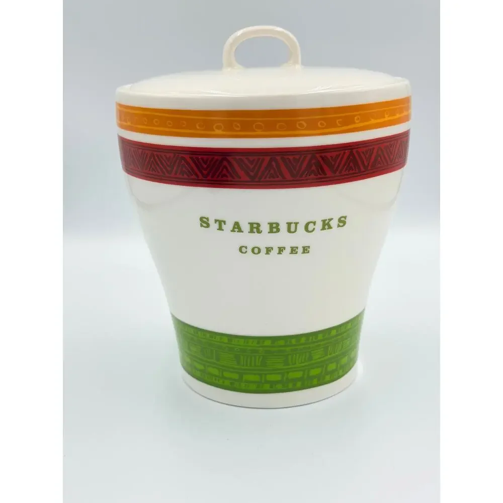 Starbucks Tribal Pattern Coffee Bean Tea Holder Canister Ceramic 2005 Canister